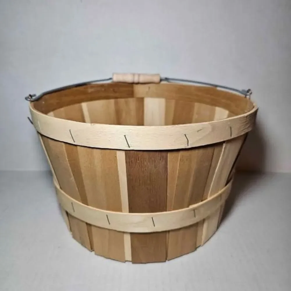 Two Toned One Peck Bushel Fruit Basket Harvest Farmhouse Natural, Unfinished